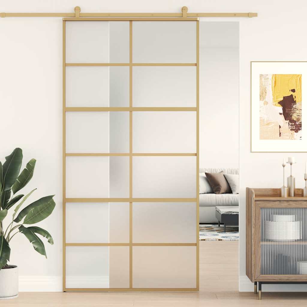 Schuifdeur 102,5x205 cm mat ESG-glas en aluminium goudkleurig is nu te koop bij PeponiXL, paradijselijk wonen!