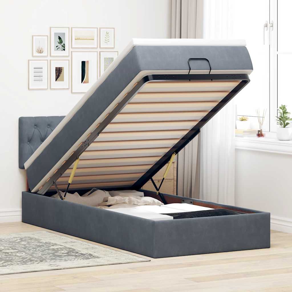 Ottoman bed met matras en LED's 90x190cm fluweel donkergrijs is nu te koop bij PeponiXL, paradijselijk wonen!