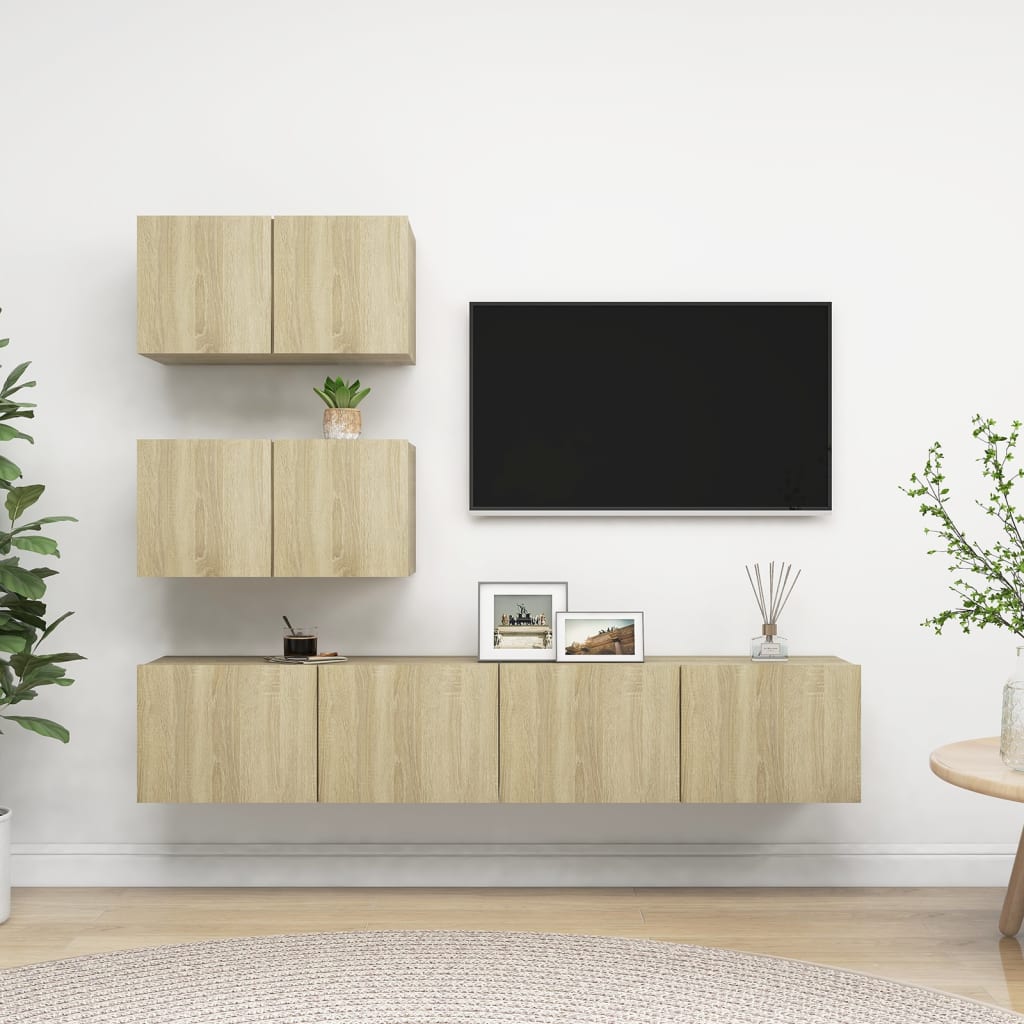 4-delige Tv-meubelset spaanplaat sonoma eikenkleurig is nu te koop bij PeponiXL, paradijselijk wonen!