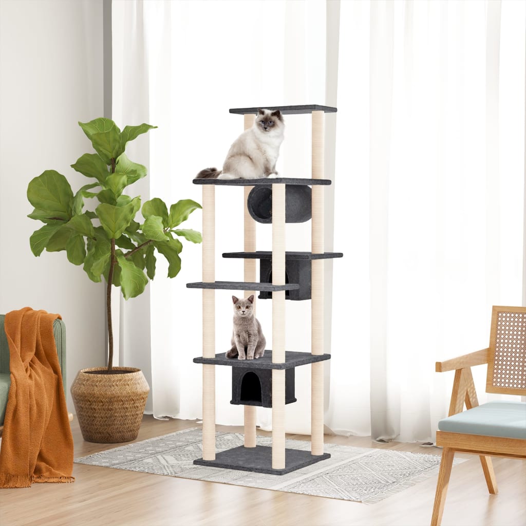 Kattenmeubel met sisal krabpalen 169 cm donkergrijs is nu te koop bij PeponiXL, paradijselijk wonen!