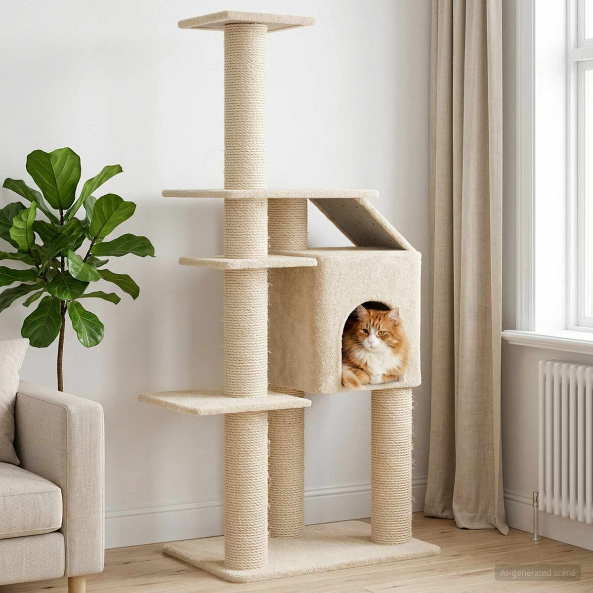Kattenboom met sisal krabpalen Crèmekleurig 183 cm is nu te koop bij PeponiXL, paradijselijk wonen!