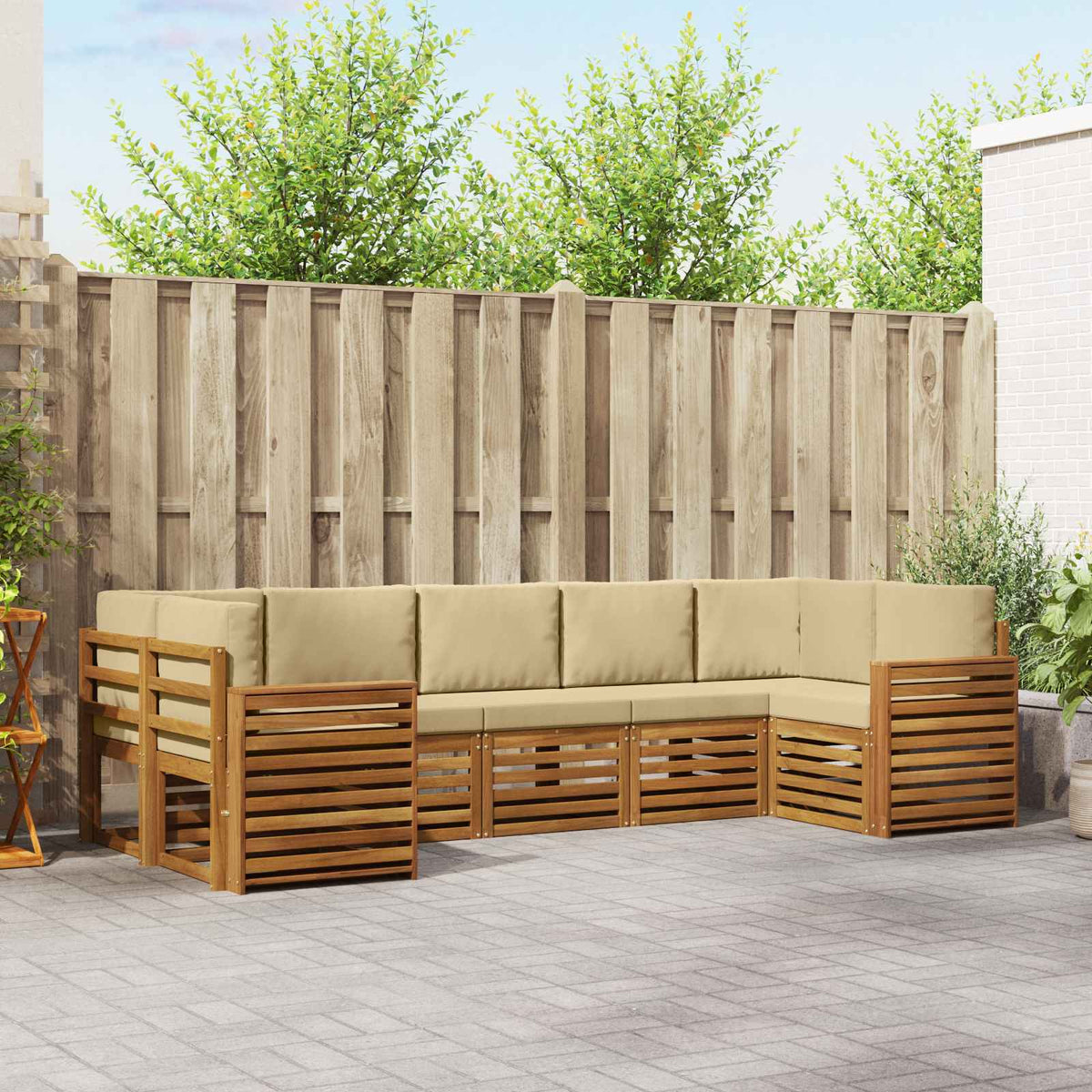 Hoekbank Set met kussen 7 pcs Natuurlijk en Beige is nu te koop bij PeponiXL, paradijselijk wonen!