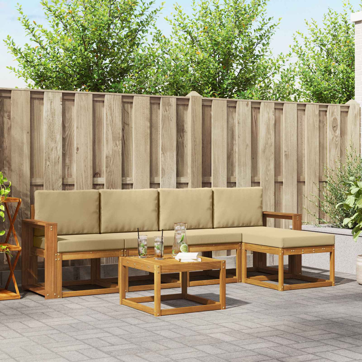 Buiten bankenset met kussen 6 pcs Natuurlijk en Beige is nu te koop bij PeponiXL, paradijselijk wonen!