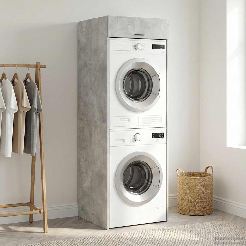 Wasmachinekast met opslag Beton 67,5 x 68 x 200 cm Bewerkt hout is nu te koop bij PeponiXL, paradijselijk wonen!