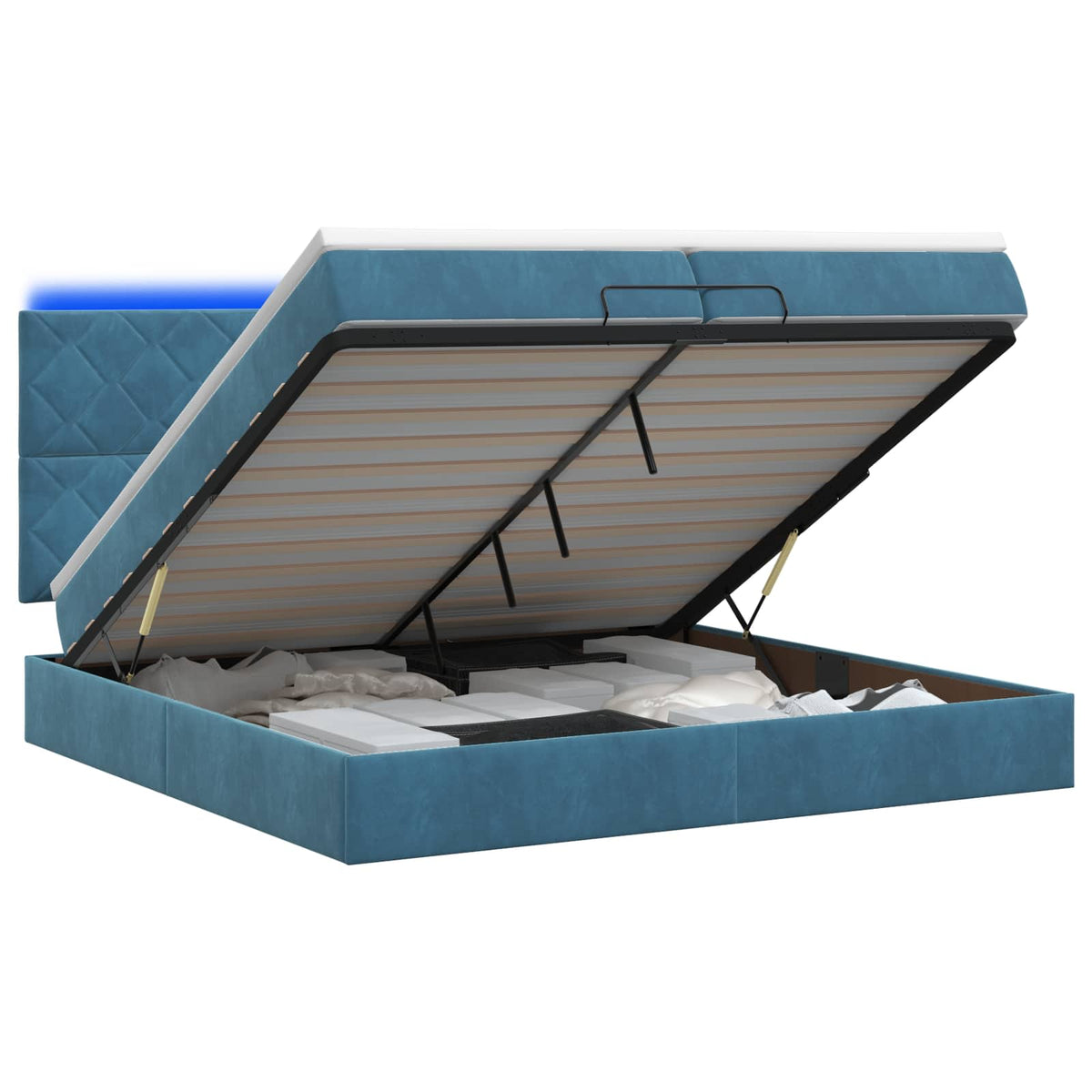 Ottoman Bed met Matrassen en LED Donkerblauw 200 x 200 cm is nu te koop bij PeponiXL, paradijselijk wonen!