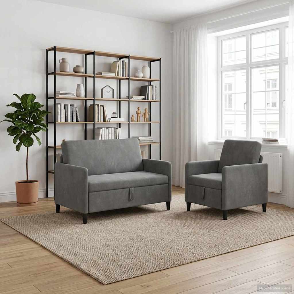 Bankenset met opbergruimte 2 st Donkergrijs Polyester is nu te koop bij PeponiXL, paradijselijk wonen!