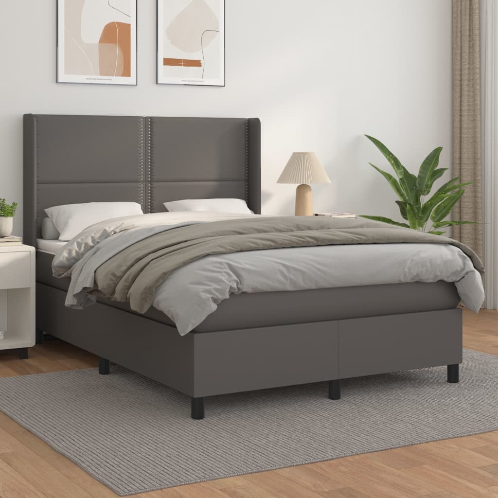 Boxspring met matras kunstleer grijs 140x190 cm is nu te koop bij PeponiXL, paradijselijk wonen!