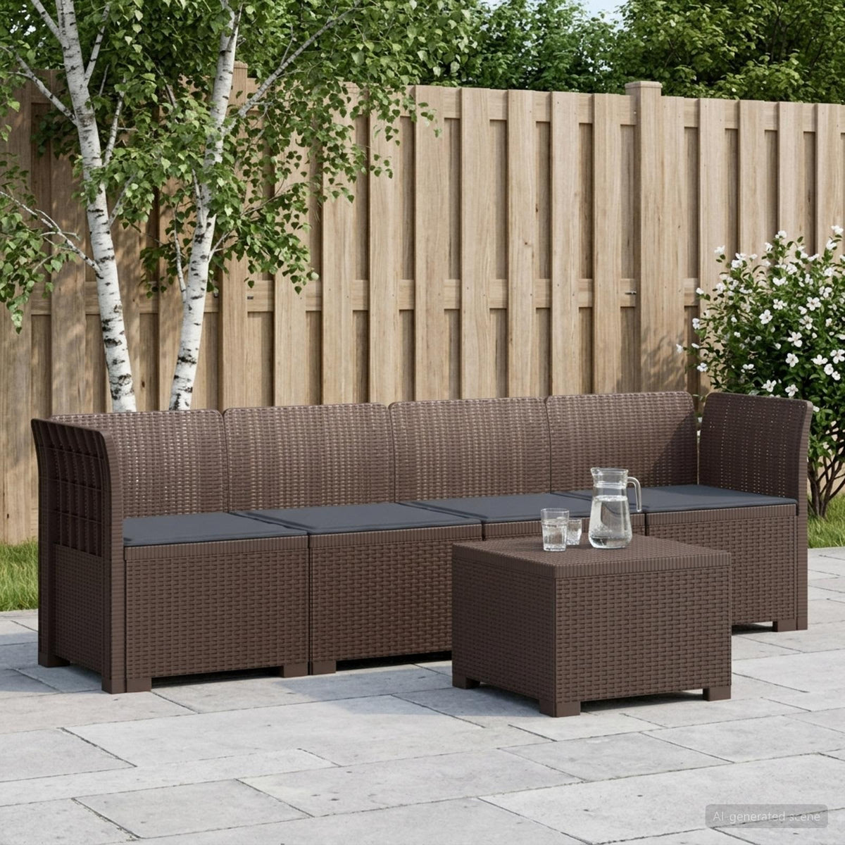 4-Persoons Tuin Sofa met Kussens Rieten Look PP Bruin is nu te koop bij PeponiXL, paradijselijk wonen!