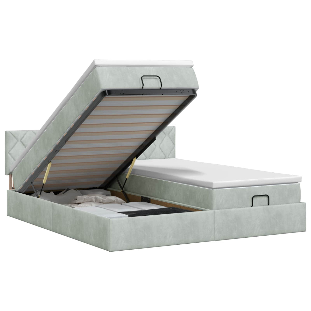 Ottoman bed met matras met hoofdeinde 2 st Lichtgrijs Fluweel is nu te koop bij PeponiXL, paradijselijk wonen!