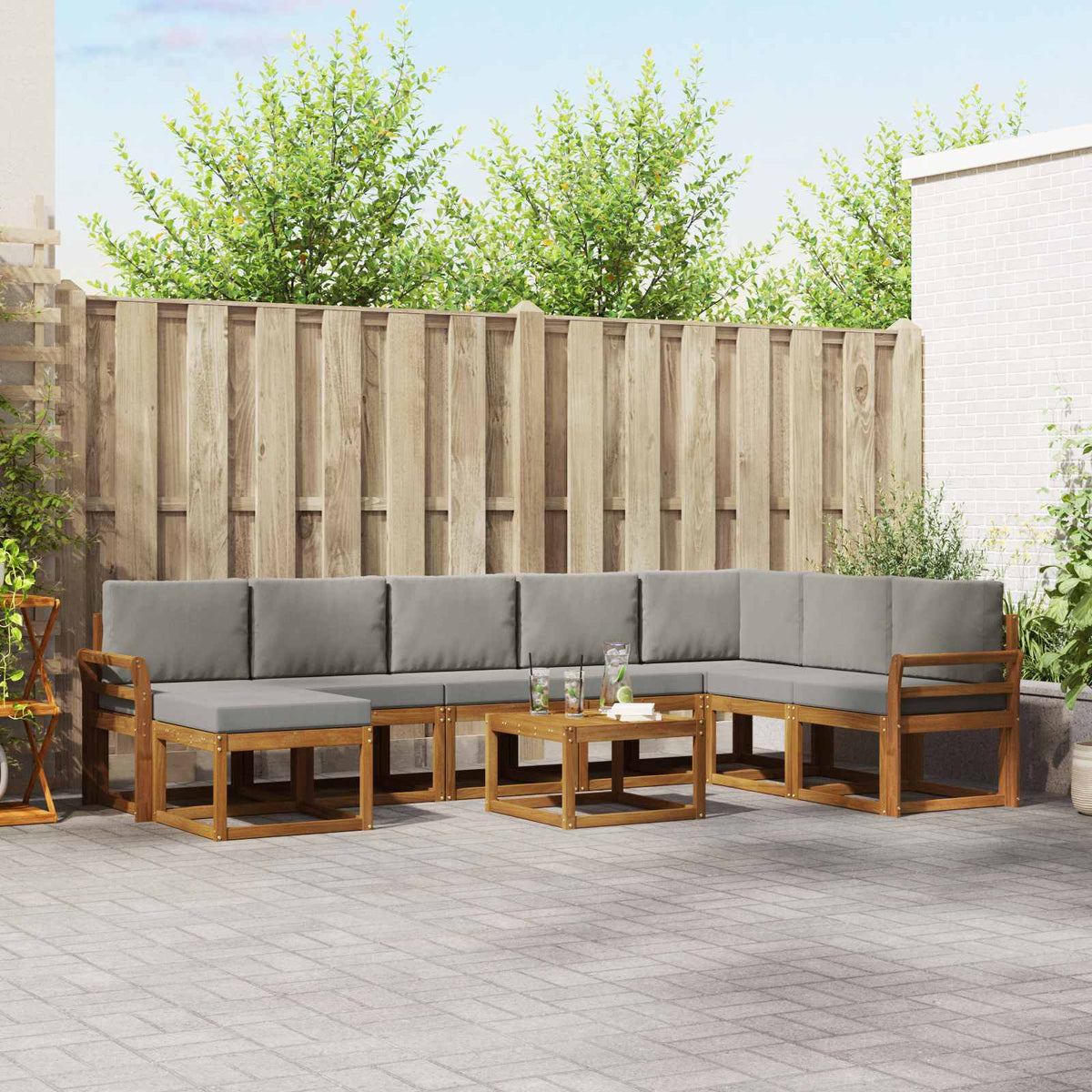 Buiten bankenset met kussen 9 pcs Natuurlijk en Lichtgrijs is nu te koop bij PeponiXL, paradijselijk wonen!