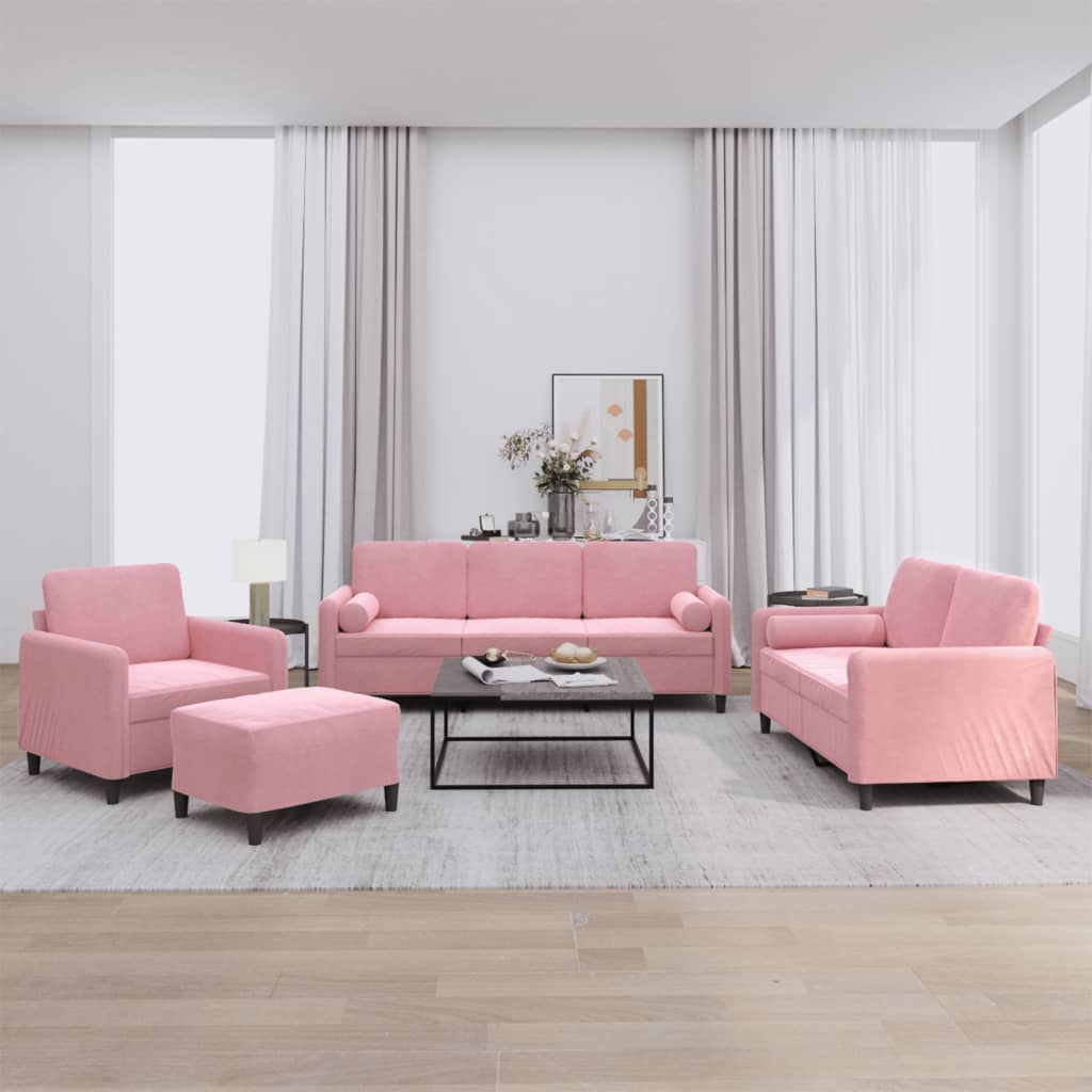 4-delige Loungeset met kussens fluweel roze is nu te koop bij PeponiXL, paradijselijk wonen!