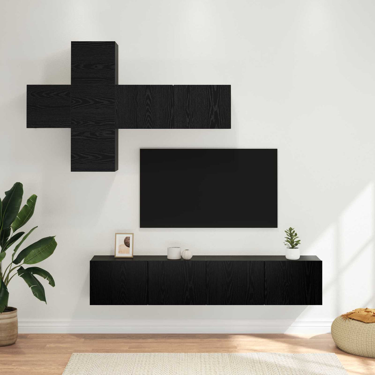 Tv-meubelset Wandgemonteerd 3 pcs Bewerkt hout is nu te koop bij PeponiXL, paradijselijk wonen!