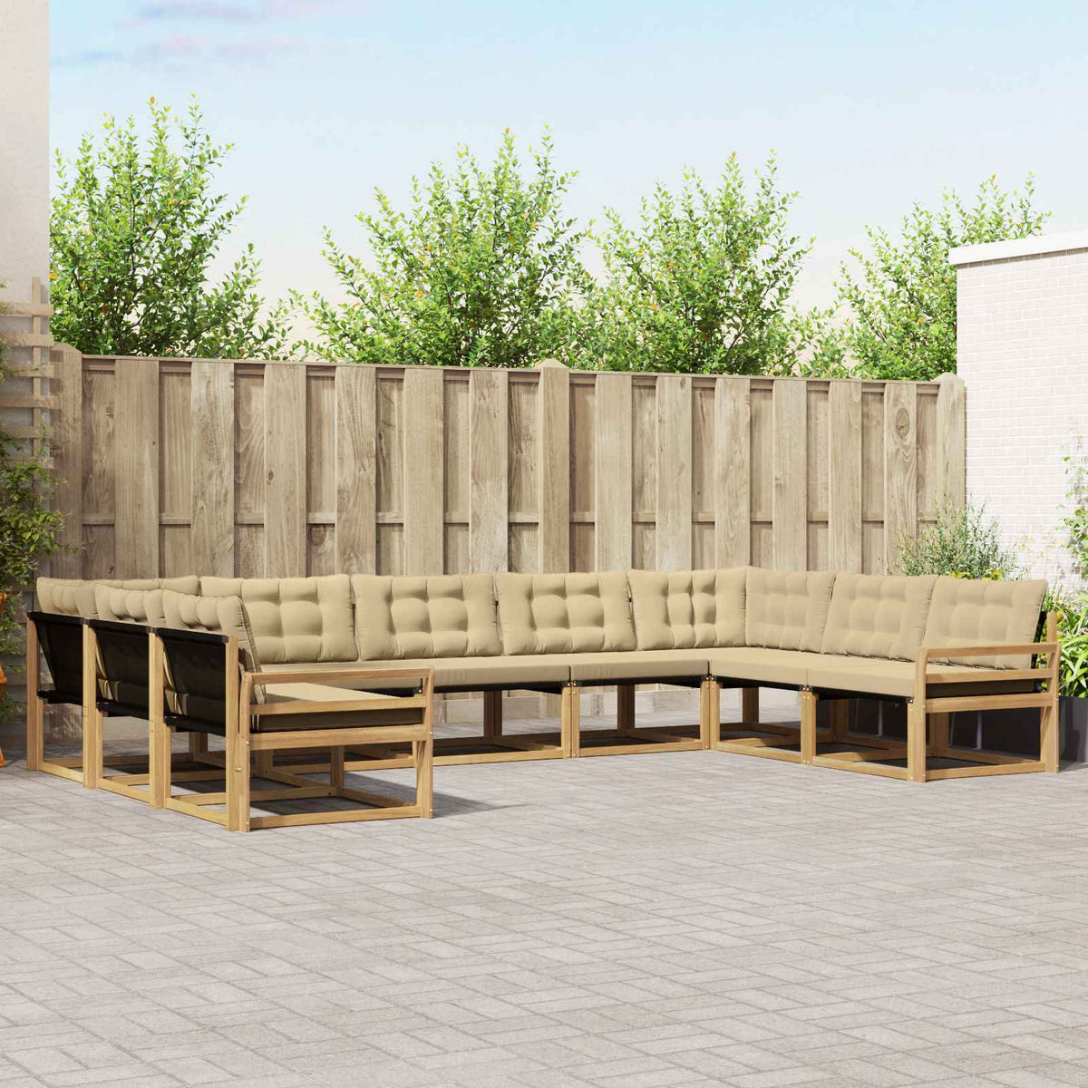 Buiten bankenset met kussen 9 pcs Wit en Beige is nu te koop bij PeponiXL, paradijselijk wonen!
