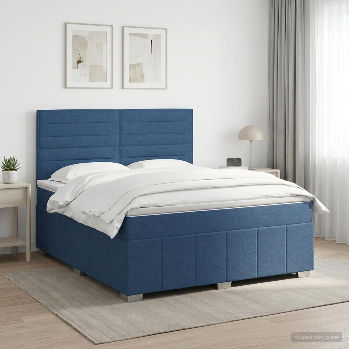 Boxspringbed met matras met hoofdeinde Blauw 140 x 200 cm Stof is nu te koop bij PeponiXL, paradijselijk wonen!