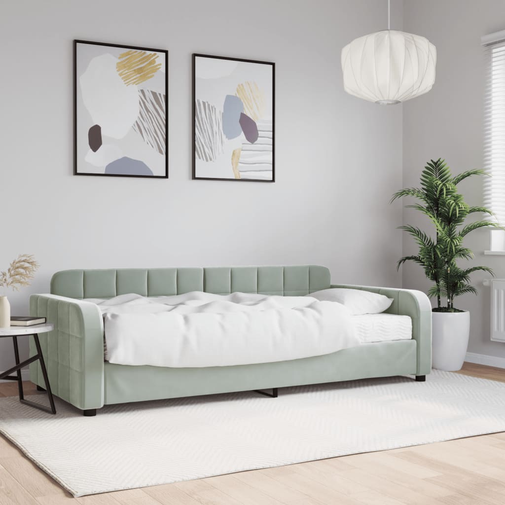 Slaapbank met matras 90x190 cm fluweel lichtgrijs is nu te koop bij PeponiXL, paradijselijk wonen!