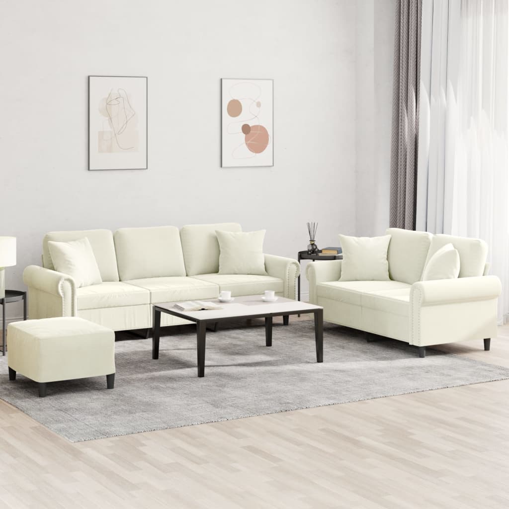 3-delige Loungeset met kussens fluweel crèmekleurig is nu te koop bij PeponiXL, paradijselijk wonen!