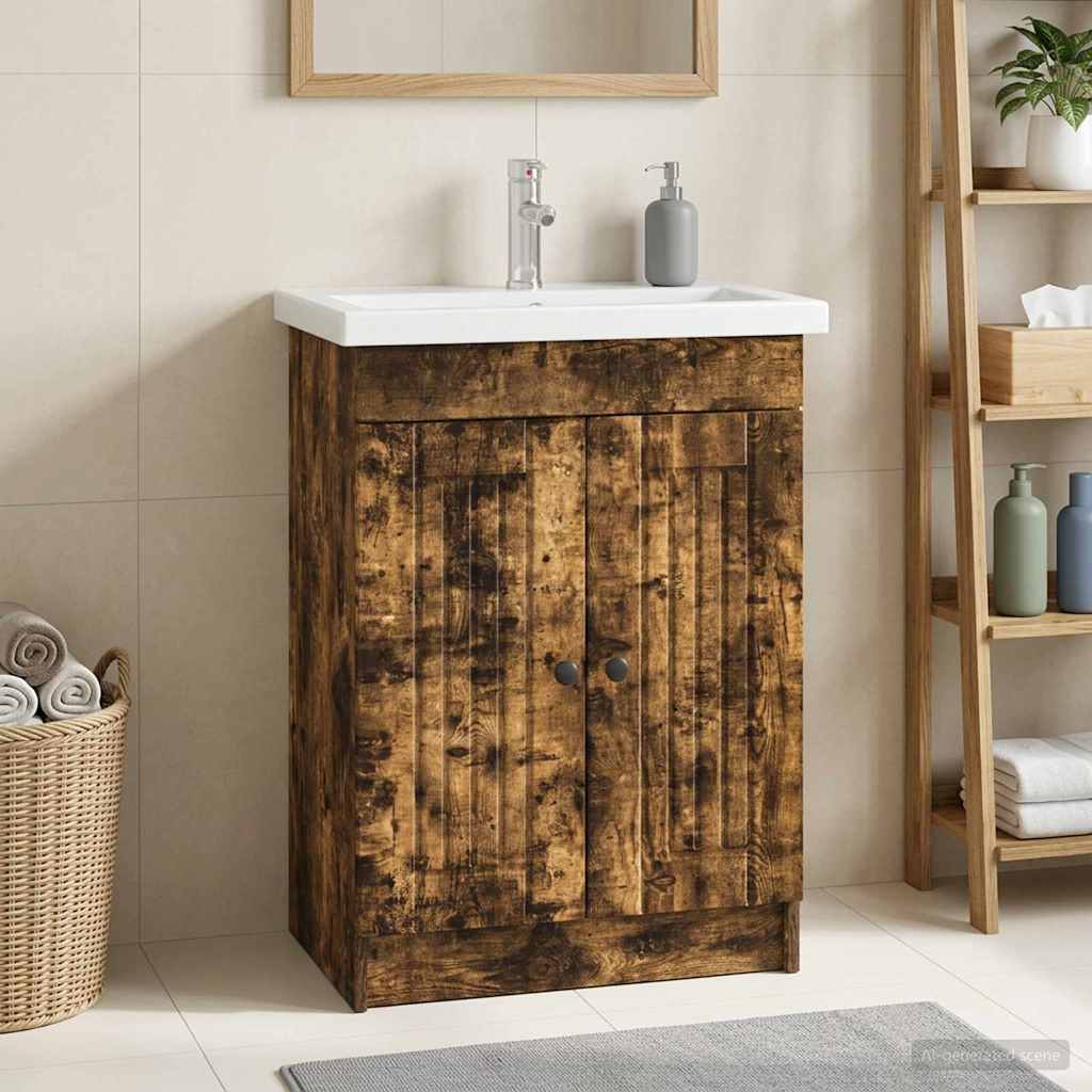 Badkamer onder wastafel kast Gerookt eiken 56 x 37,5 x 81 cm is nu te koop bij PeponiXL, paradijselijk wonen!