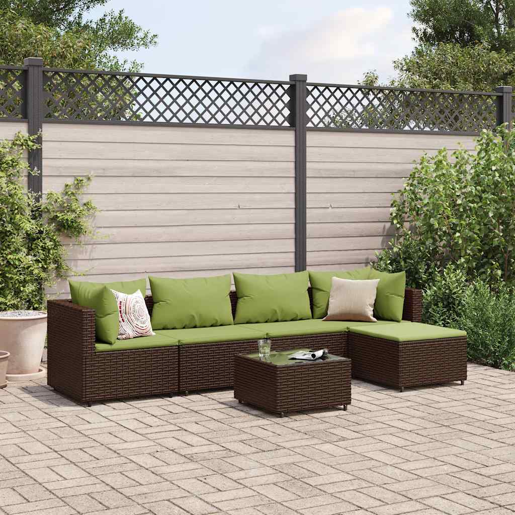 6-delige Loungeset met kussens poly rattan bruin is nu te koop bij PeponiXL, paradijselijk wonen!