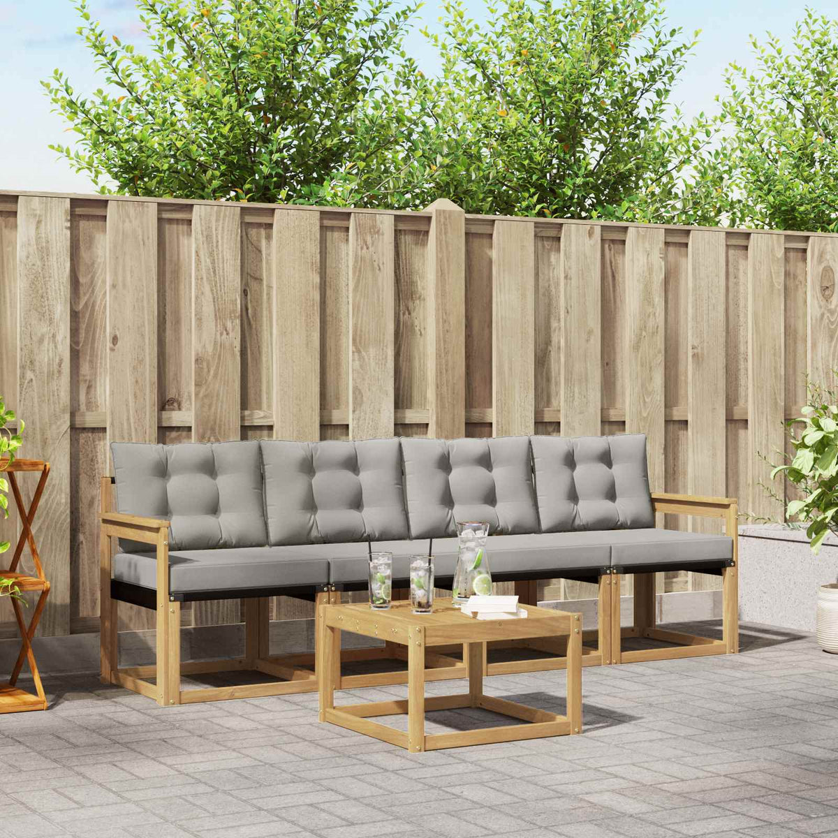 Buiten bankenset met kussen 5 pcs Wit en Lichtgrijs is nu te koop bij PeponiXL, paradijselijk wonen!