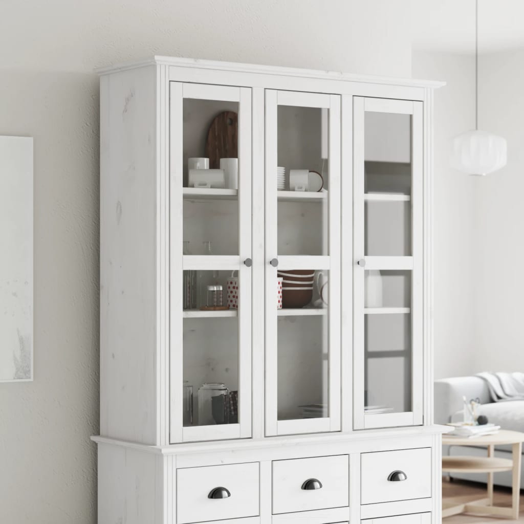 Kast met glazen deuren BODO massief grenenhout wit is nu te koop bij PeponiXL, paradijselijk wonen!