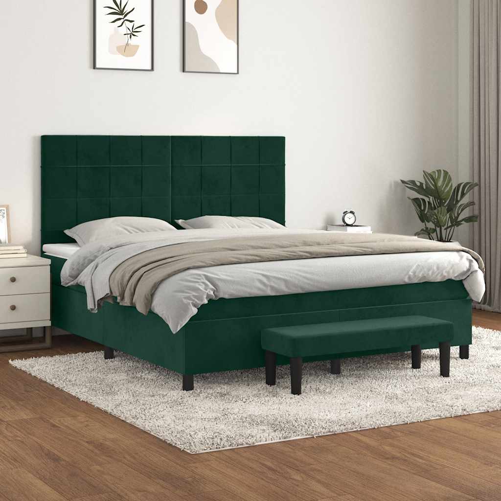 Boxspring met matras fluweel donkergroen 180x200 cm is nu te koop bij PeponiXL, paradijselijk wonen!