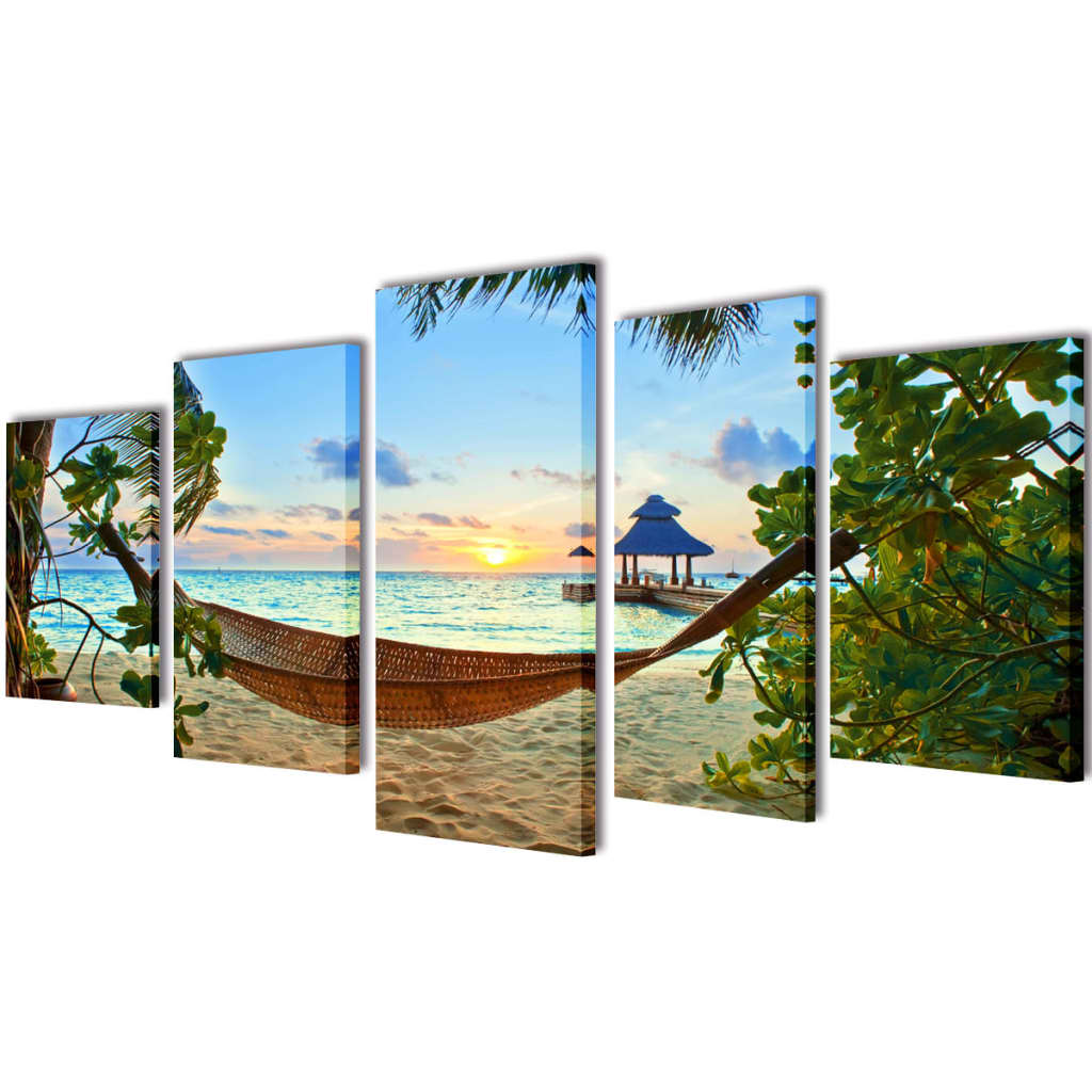 Canvas muurdruk set zandstrand met hangmat 100 x 50 cm is nu te koop bij PeponiXL, paradijselijk wonen!