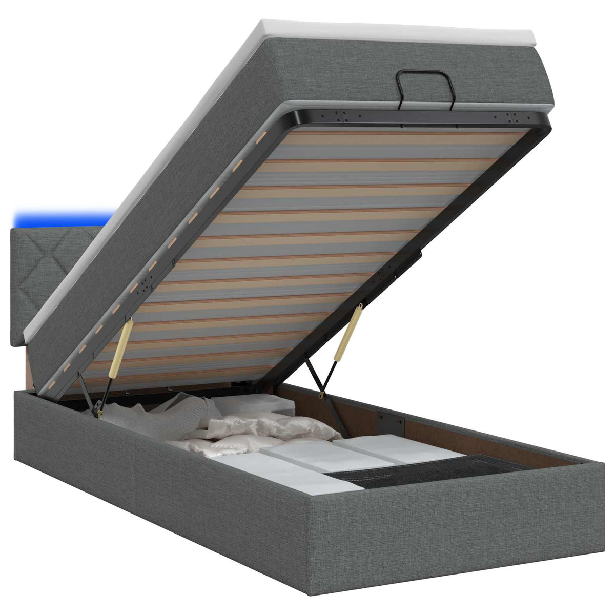 Ottoman Bed met Matrassen en LED Donkergrijs 90 x 200 cm Stof is nu te koop bij PeponiXL, paradijselijk wonen!