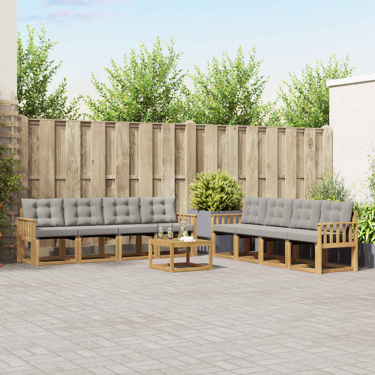 Buiten bankenset met kussen 9 pcs Wit en Lichtgrijs is nu te koop bij PeponiXL, paradijselijk wonen!
