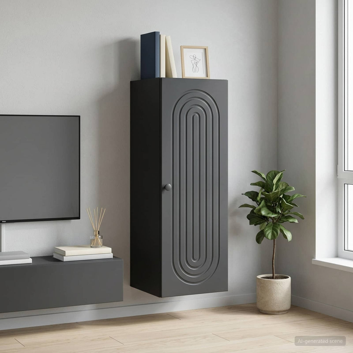 Wandkast Zwart 33 x 34,5 x 90 cm Bewerkt hout is nu te koop bij PeponiXL, paradijselijk wonen!