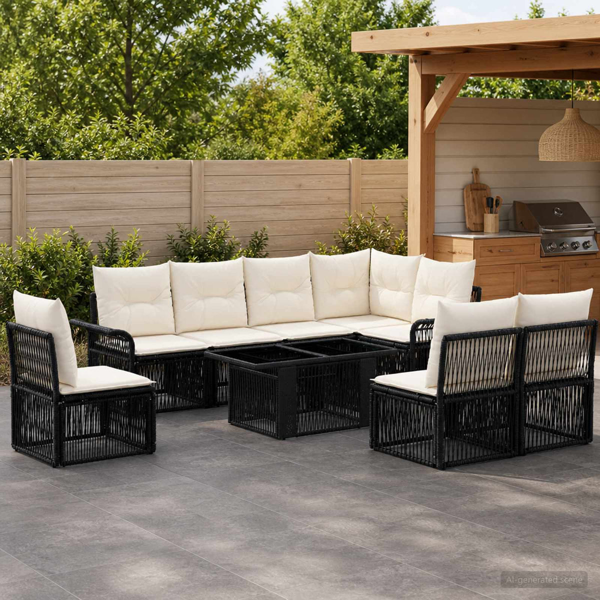 Tuinbankenset 9 st Zwart en Cream Wit poly rattan is nu te koop bij PeponiXL, paradijselijk wonen!