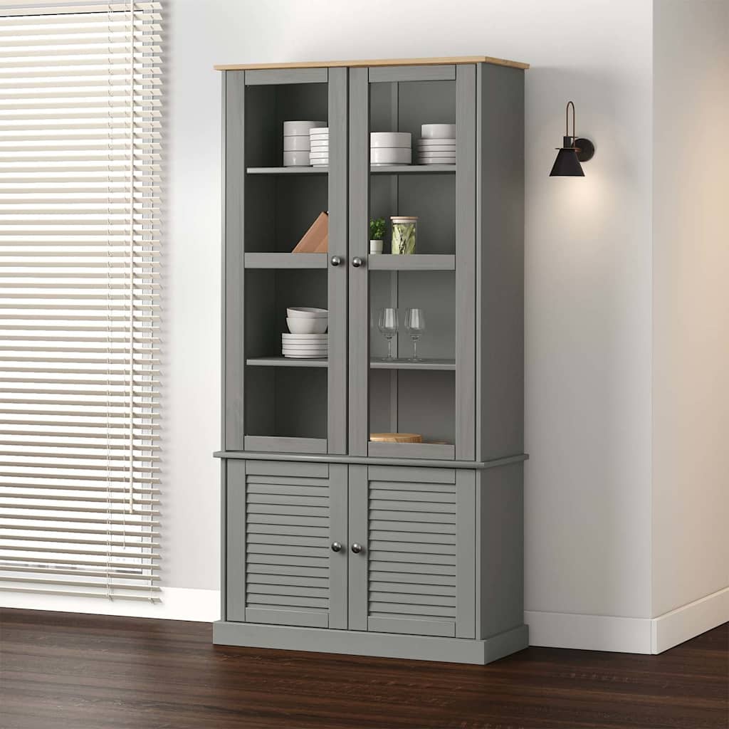 Vitrinekast VIGO 85x35x170 cm massief grenenhout grijs is nu te koop bij PeponiXL, paradijselijk wonen!