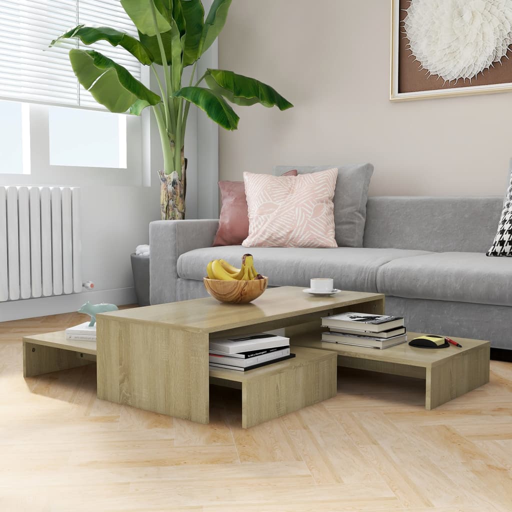 Salontafelset 100x100x26,5 cm bewerkt hout sonoma eikenkleurig is nu te koop bij PeponiXL, paradijselijk wonen!
