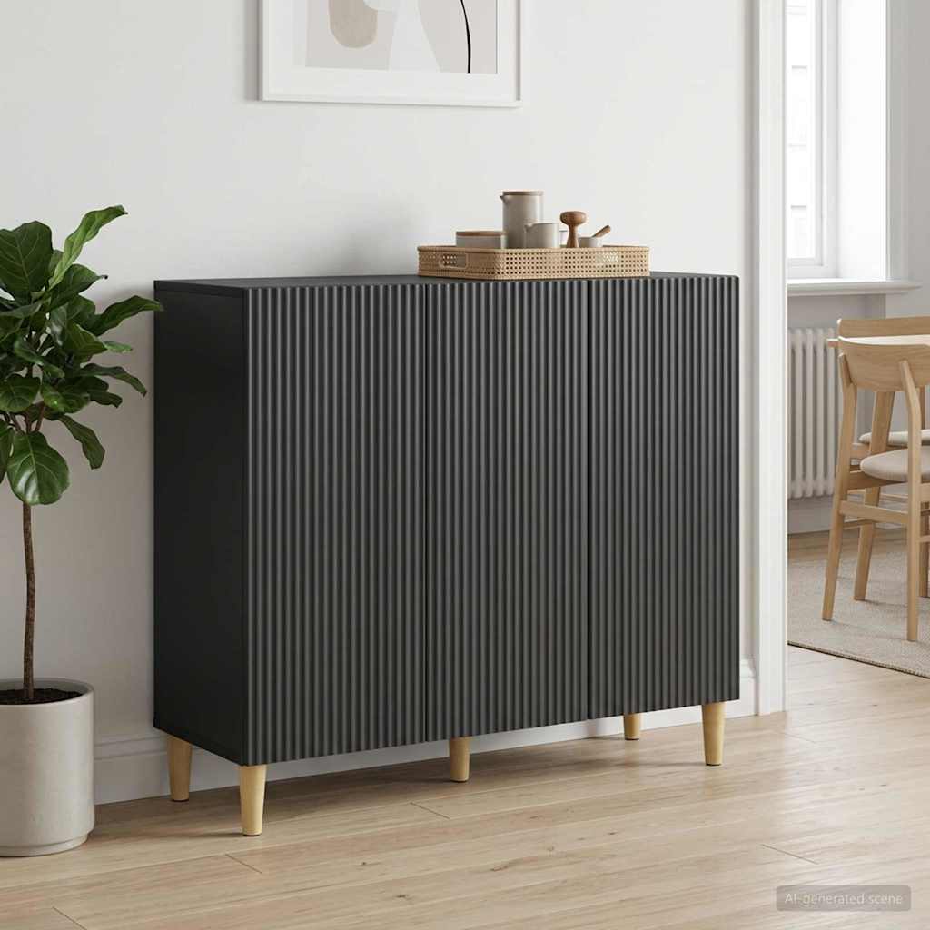 Dressoir Zwart 89 x 34,5 x 80 cm Bewerkt hout is nu te koop bij PeponiXL, paradijselijk wonen!