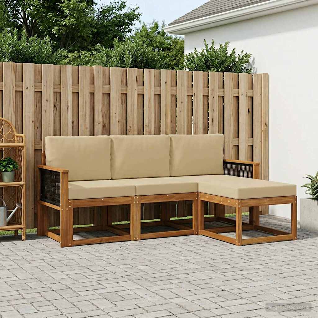 Buiten bankenset 4 pcs Naturel Massief Acaciahout en Polyester is nu te koop bij PeponiXL, paradijselijk wonen!