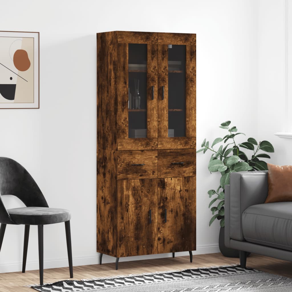 Hoge kast 69,5x34x180 cm bewerkt hout gerookt eikenkleurig is nu te koop bij PeponiXL, paradijselijk wonen!