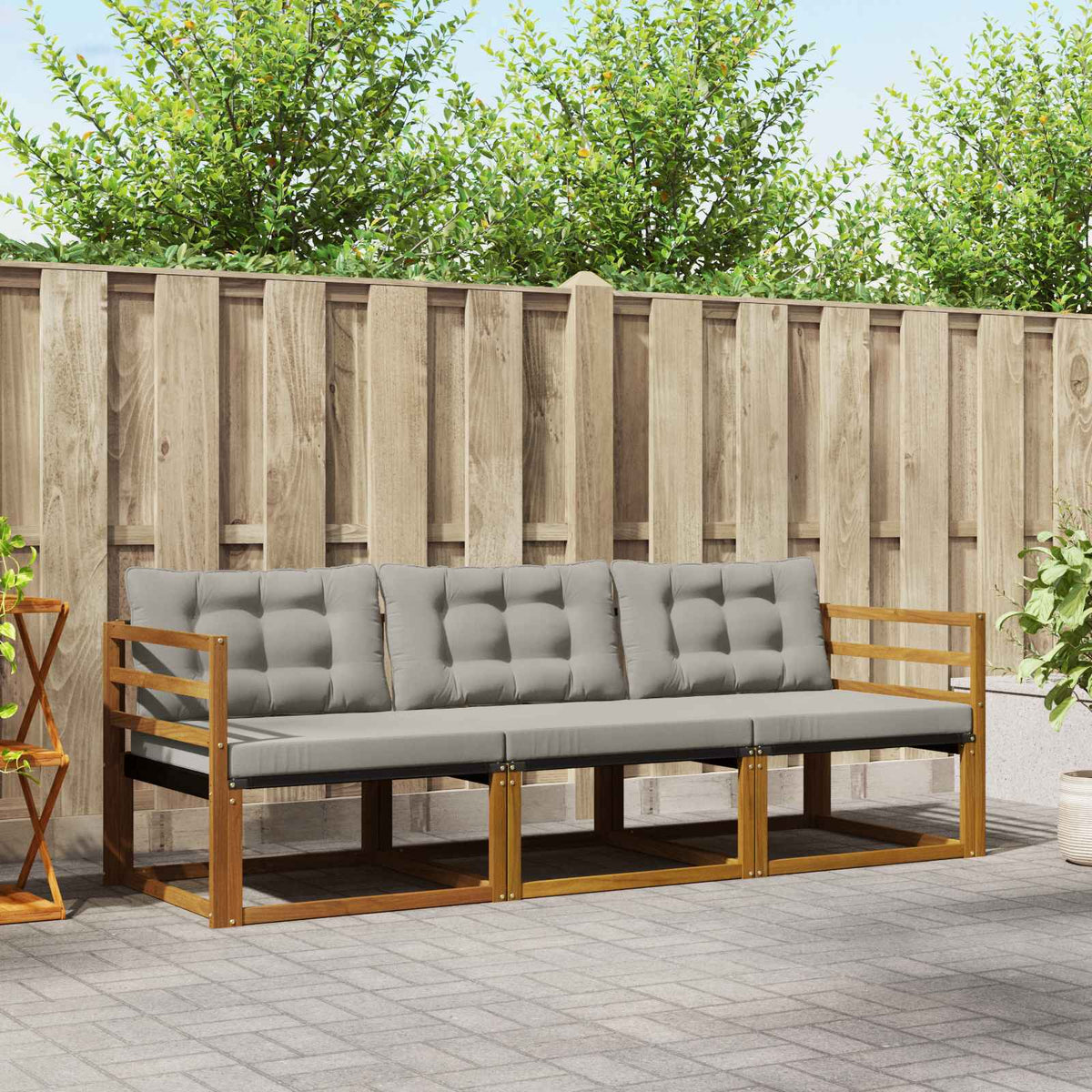 Buiten bankenset met kussen 3 pcs Natuurlijk en Lichtgrijs is nu te koop bij PeponiXL, paradijselijk wonen!