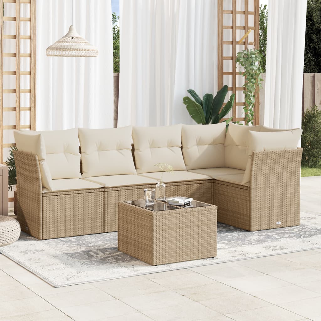 6-delige Loungeset met kussens poly rattan beige is nu te koop bij PeponiXL, paradijselijk wonen!