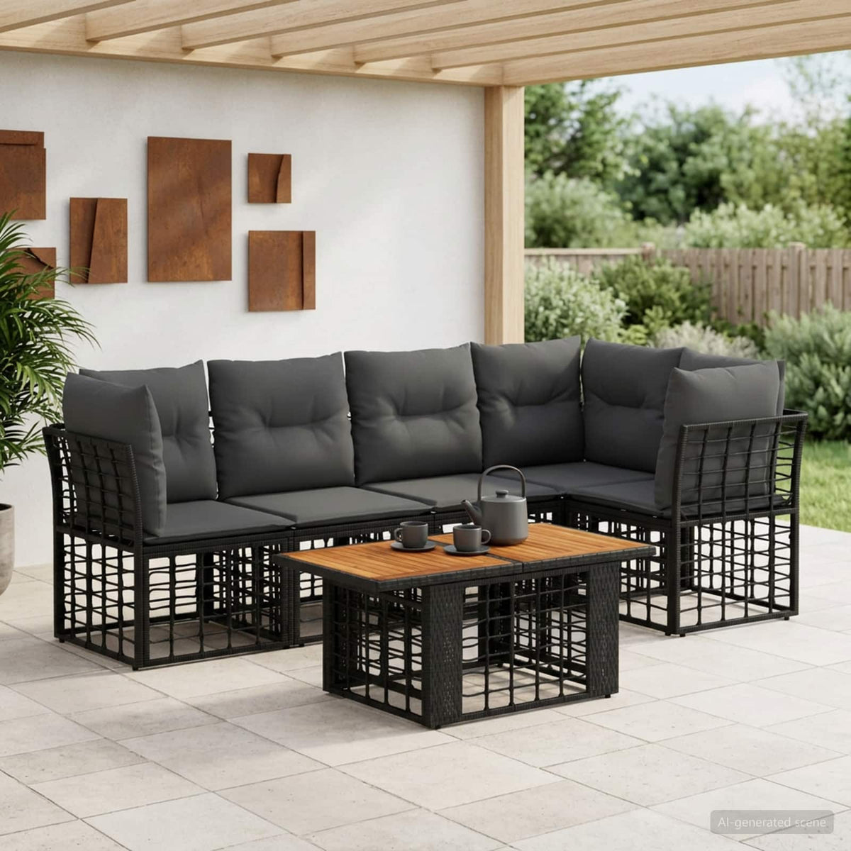 Tuinbankenset 6 st Zwart en Donkergrijs poly rattan is nu te koop bij PeponiXL, paradijselijk wonen!