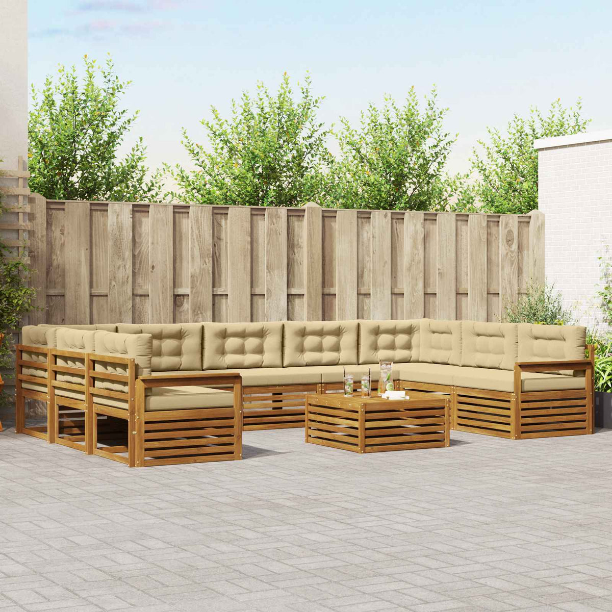 Buiten bankenset 10 pcs Natuurlijk en Beige Massief Acaciahout is nu te koop bij PeponiXL, paradijselijk wonen!