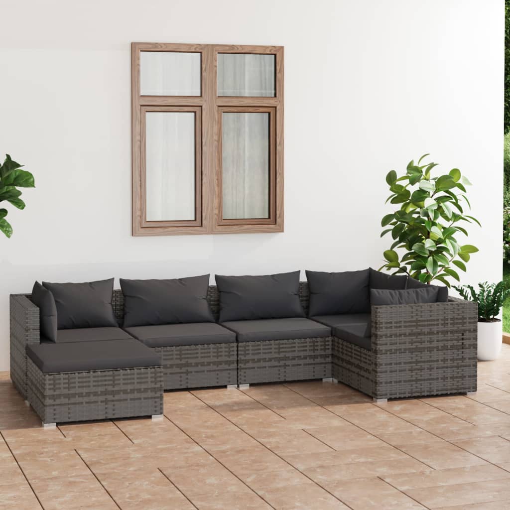 6-delige Loungeset met kussens poly rattan grijs is nu te koop bij PeponiXL, paradijselijk wonen!