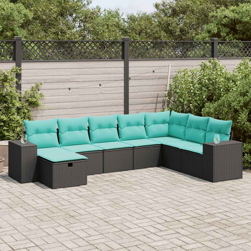 8-delige Loungeset met kussens poly rattan zwart is nu te koop bij PeponiXL, paradijselijk wonen!