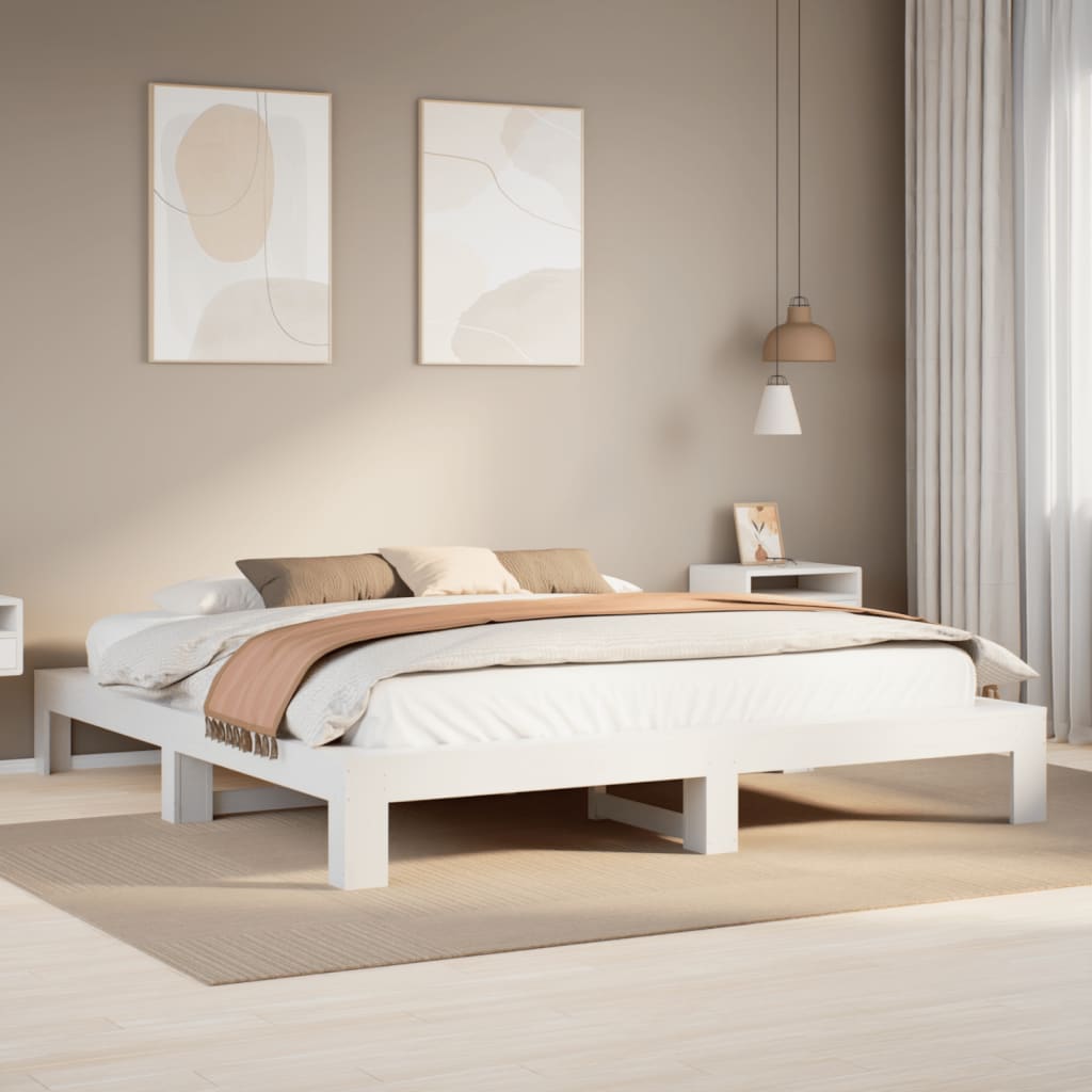 Bedframe zonder matras massief grenenhout wit 200x200 cm is nu te koop bij PeponiXL, paradijselijk wonen!