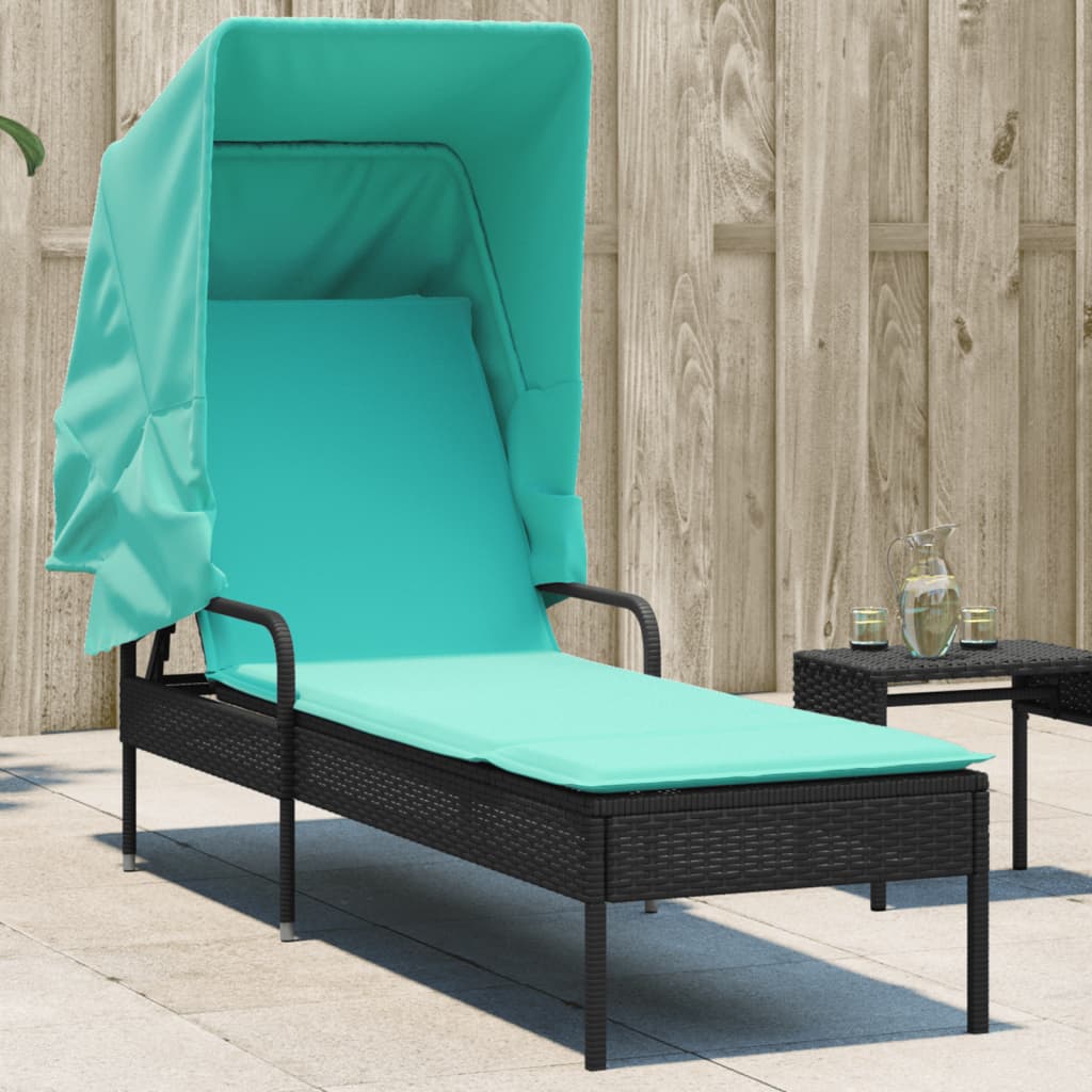Ligstoel met luifel zwart poly rattan is nu te koop bij PeponiXL, paradijselijk wonen!