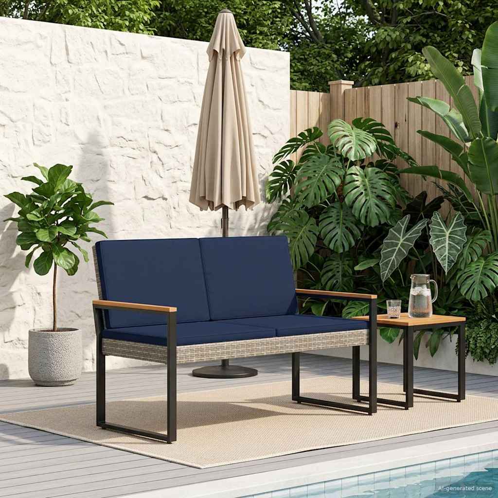 Tuinbank Grijs en Marineblauw 107 x 61 x 80 cm poly rattan is nu te koop bij PeponiXL, paradijselijk wonen!