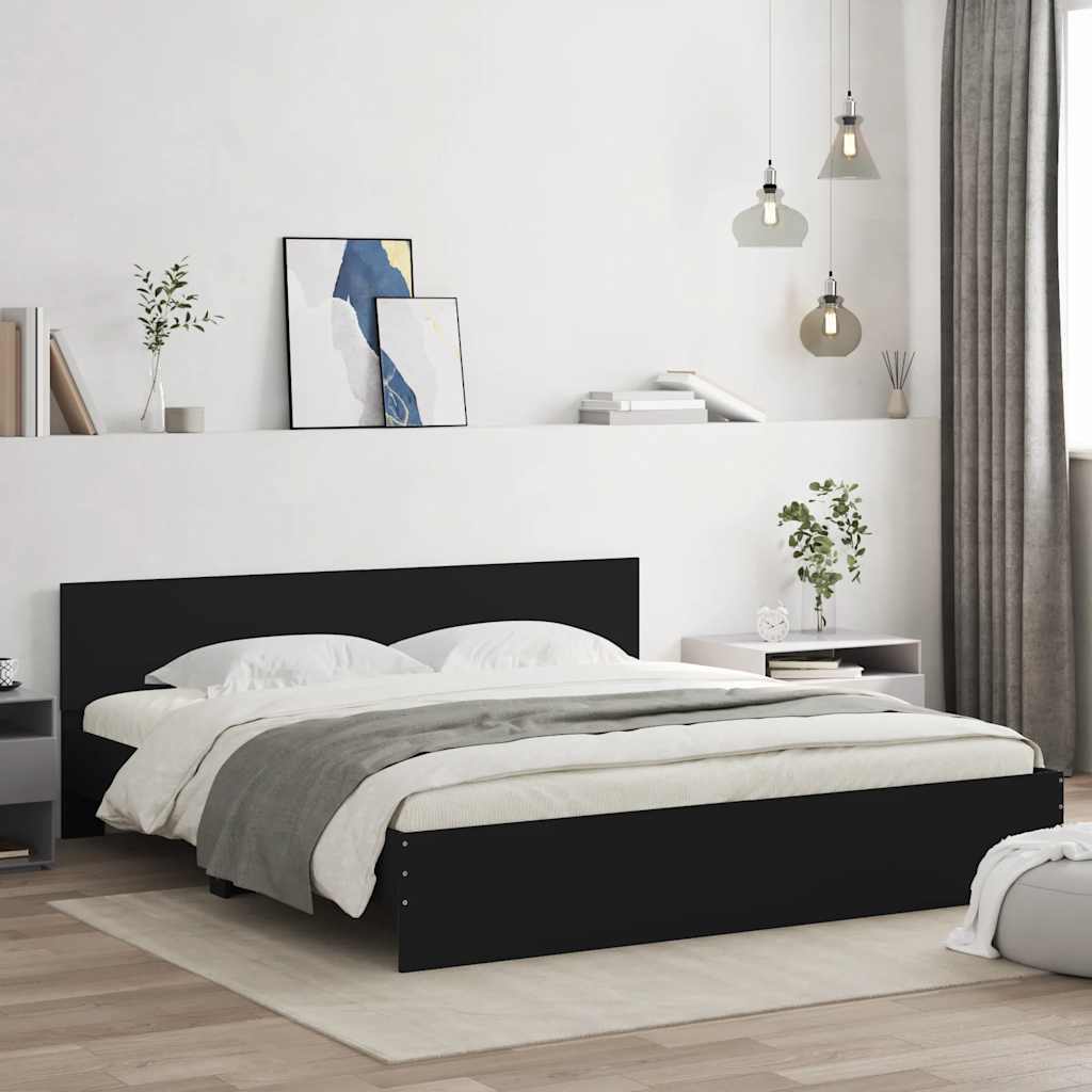 Bedframe met hoofdeinde zwart 180x200 cm is nu te koop bij PeponiXL, paradijselijk wonen!
