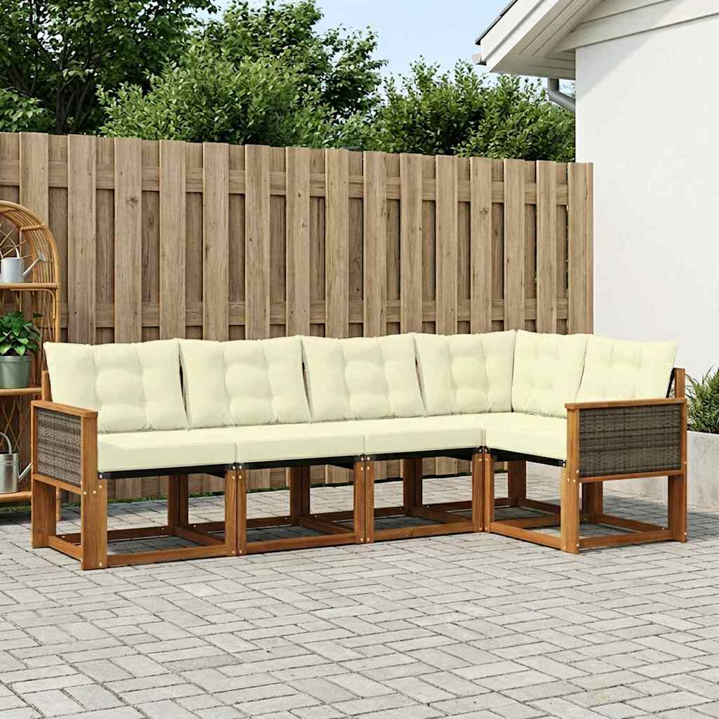 Buiten bankenset met kussen 5 pcs Natuurlijk en Crème is nu te koop bij PeponiXL, paradijselijk wonen!