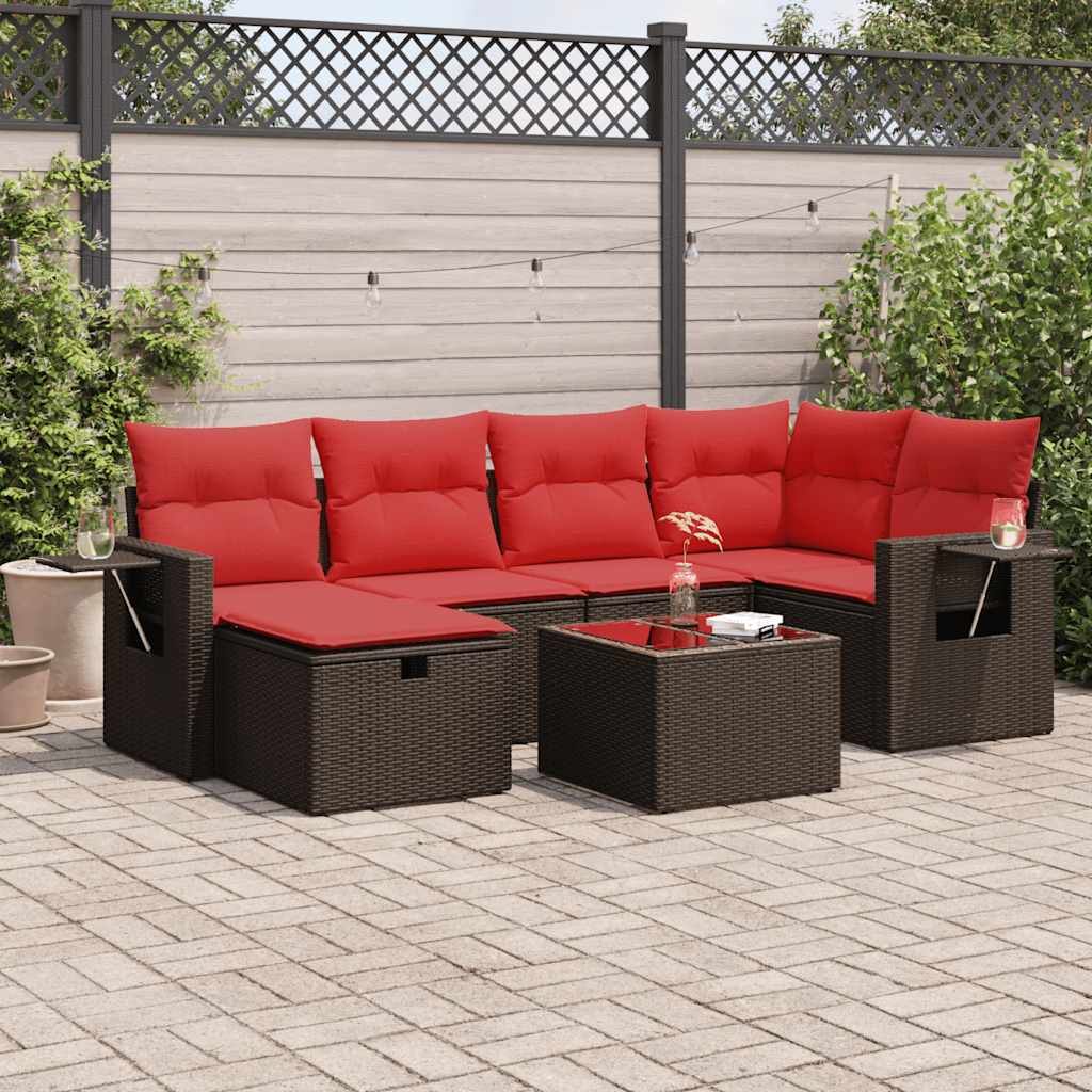 7-delige Loungeset met kussens poly rattan bruin is nu te koop bij PeponiXL, paradijselijk wonen!