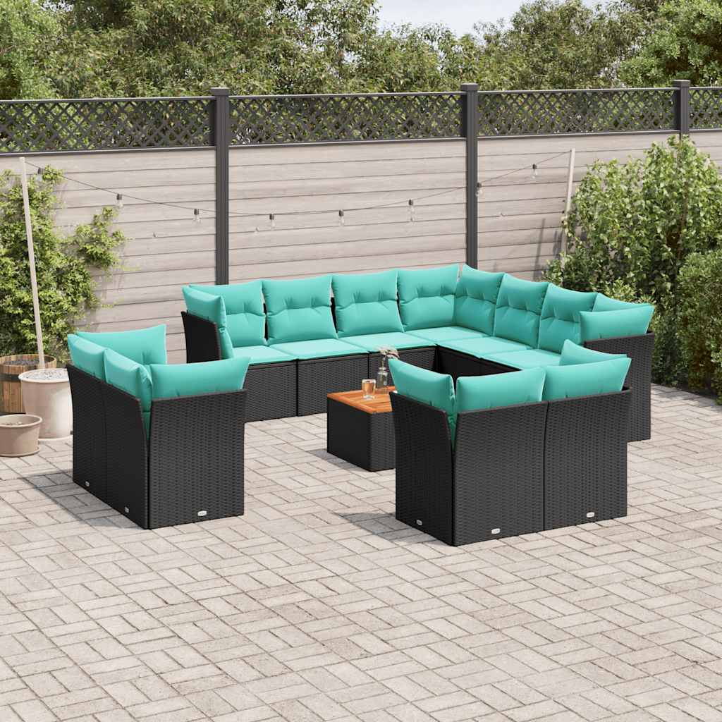 12-delige Loungeset met kussens poly rattan zwart is nu te koop bij PeponiXL, paradijselijk wonen!