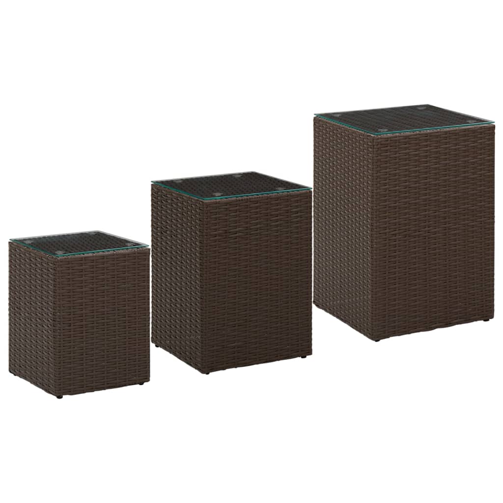 3-delige Bijzettafelset met glazen blad poly rattan bruin is nu te koop bij PeponiXL, paradijselijk wonen!