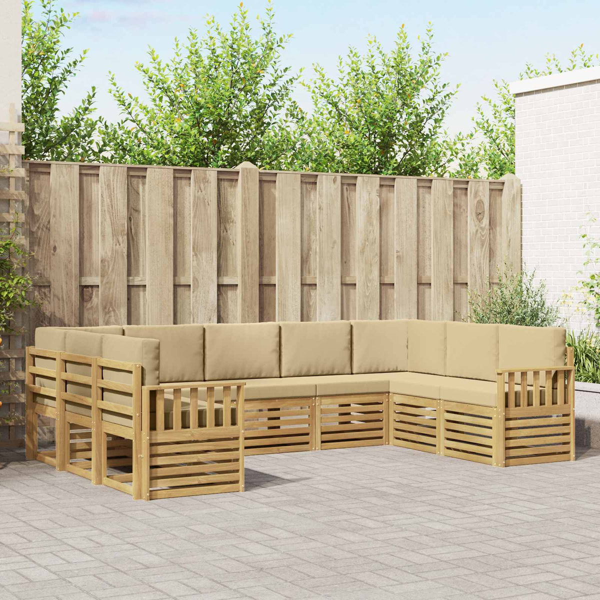 Buiten bankenset 7 pcs Wit en Beige 304 x 128,5 x 73 cm is nu te koop bij PeponiXL, paradijselijk wonen!